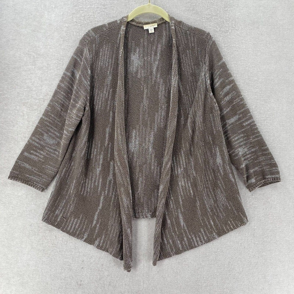 PURE Jill Cardigan Sweater Womens MED Jacket Marled‎ Beige Open Front Cotton